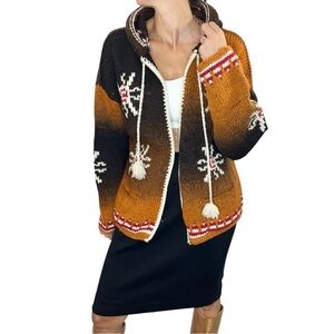 Vintage orange black ombre gradient knit hooded boxy open front sun sweater